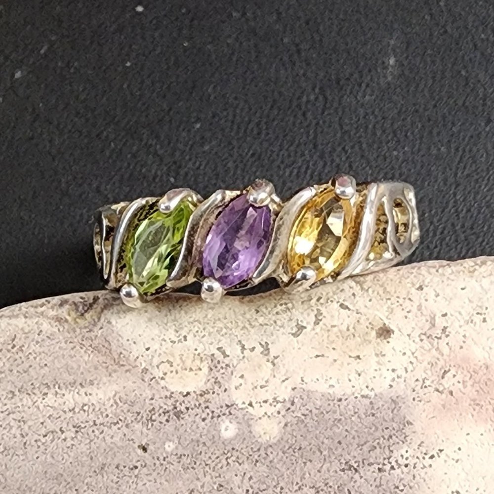 Avon Sterling Silver Multi Color Gemstone Ring - Picture 2 of 6